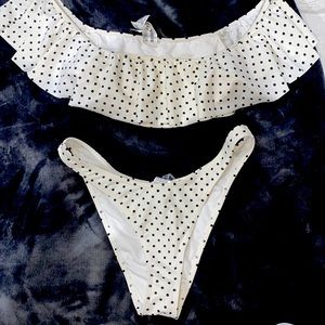 Off the shoulder White with black polka dot bikini
